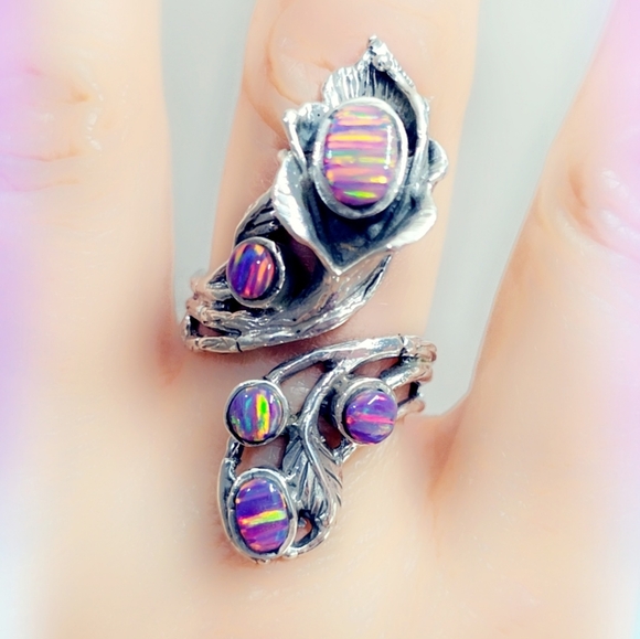 Club Gemstone Jewelry - Opal Multi Stone Flower Sterling Gemstone Ring